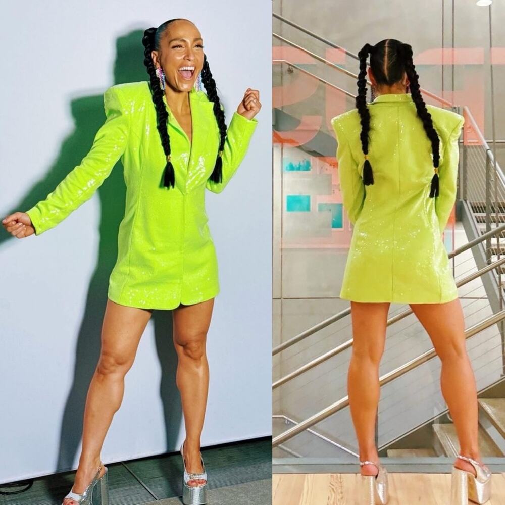 Bronx and Banco Zizi Sequin Embellished Blazer Mini Dress Neon Green Size XS 2 - Picture 6 of 16